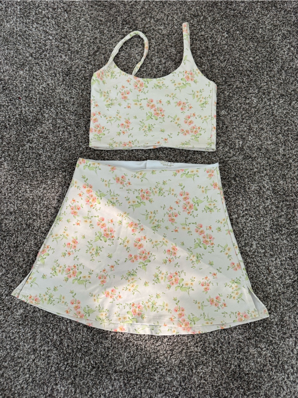 Skatie White Floral Crop Tank and Mini Skirt Set - Picture 2 of 5